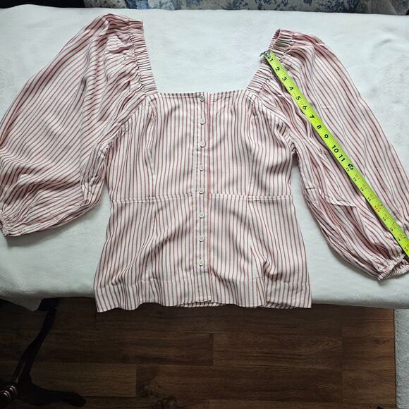 Cabi Striped Top w Puffy SleevesElastic Back Red, White & Black All Rayon sz M - Picture 6 of 7